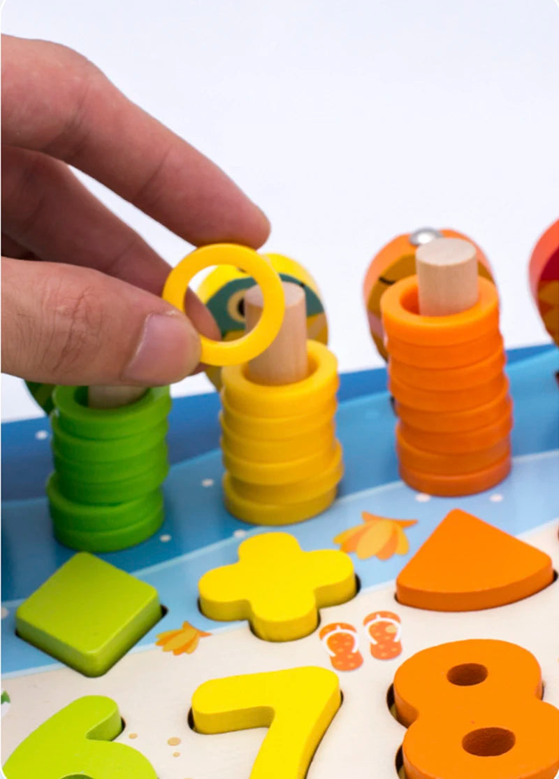 3D Wooden Montessori Fishing Toy – Shape & Number Matching Learning Set