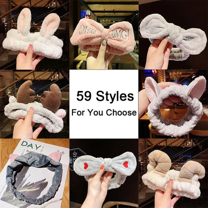Coral Fleece Bow Animal Ears Wash Face Headband