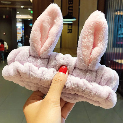 Coral Fleece Bow Animal Ears Wash Face Headband