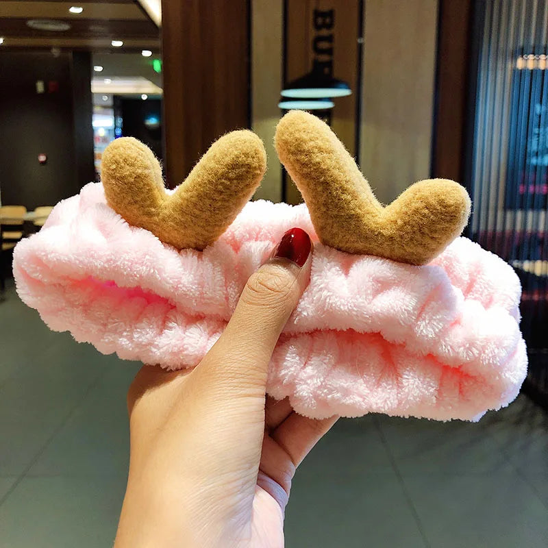 Coral Fleece Bow Animal Ears Wash Face Headband