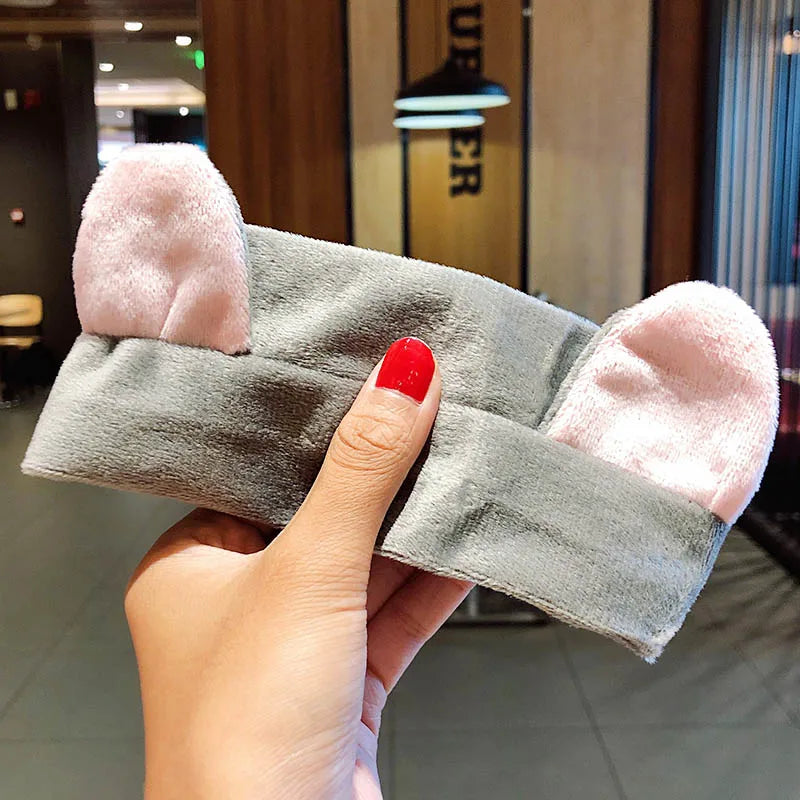 Coral Fleece Bow Animal Ears Wash Face Headband
