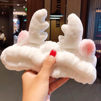 Coral Fleece Bow Animal Ears Wash Face Headband