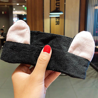 Coral Fleece Bow Animal Ears Wash Face Headband