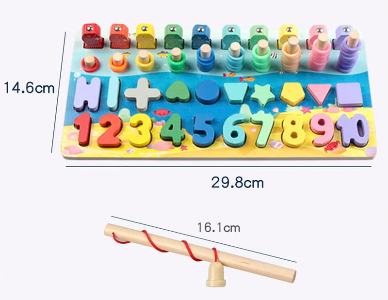 3D Wooden Montessori Fishing Toy – Shape & Number Matching Learning Set