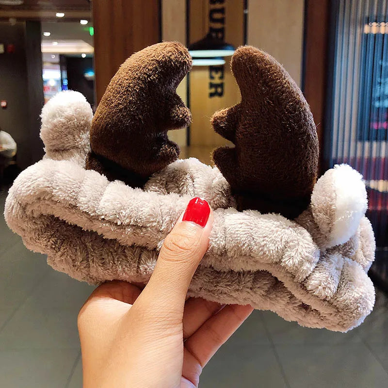 Coral Fleece Bow Animal Ears Wash Face Headband