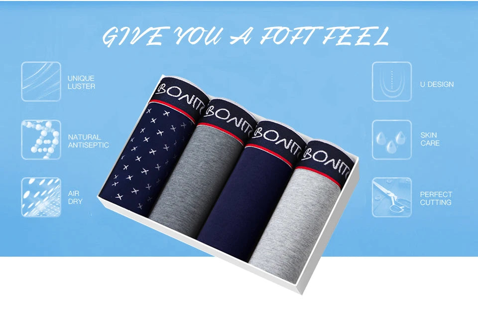 Men's Cotton Boxer Shorts 4PCS Soft Stretch Underwear Set