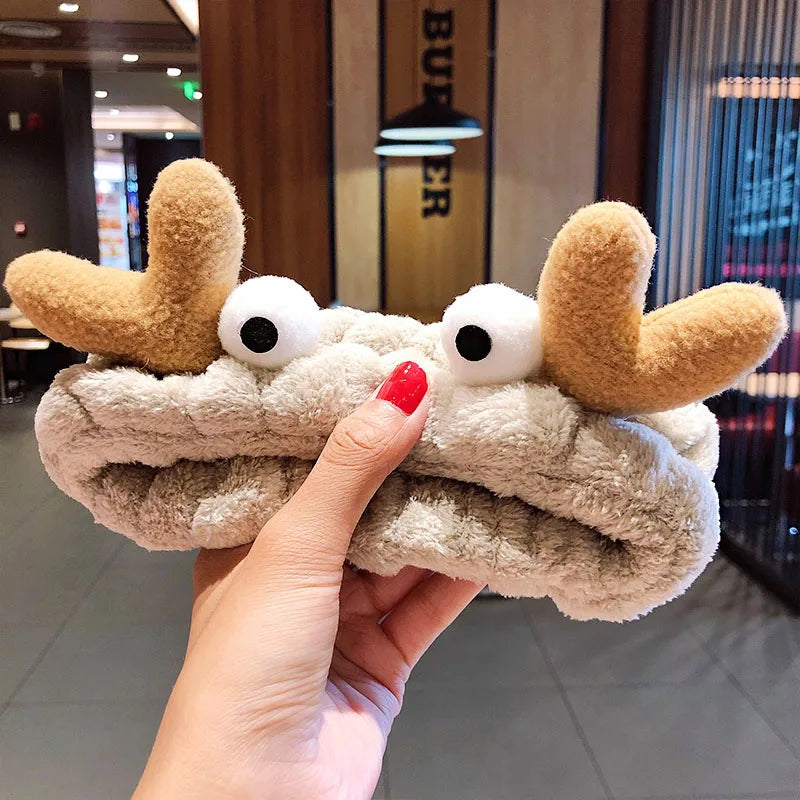 Coral Fleece Bow Animal Ears Wash Face Headband