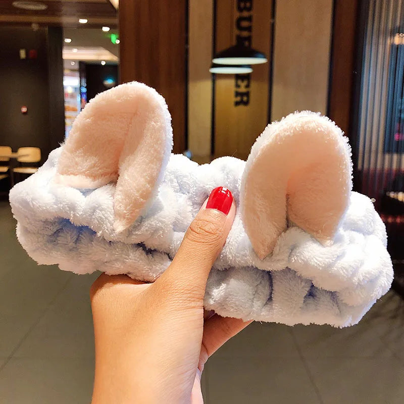 Coral Fleece Bow Animal Ears Wash Face Headband