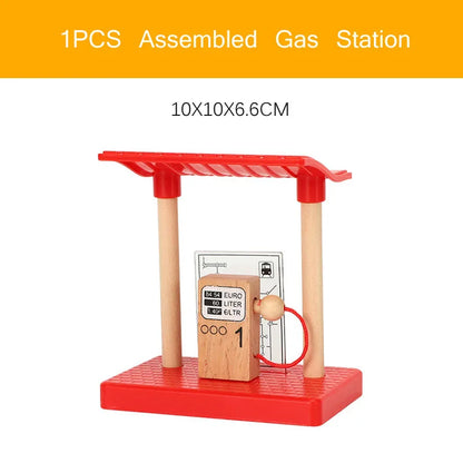 Wooden Train Track Accessories Station Airport Gas Station