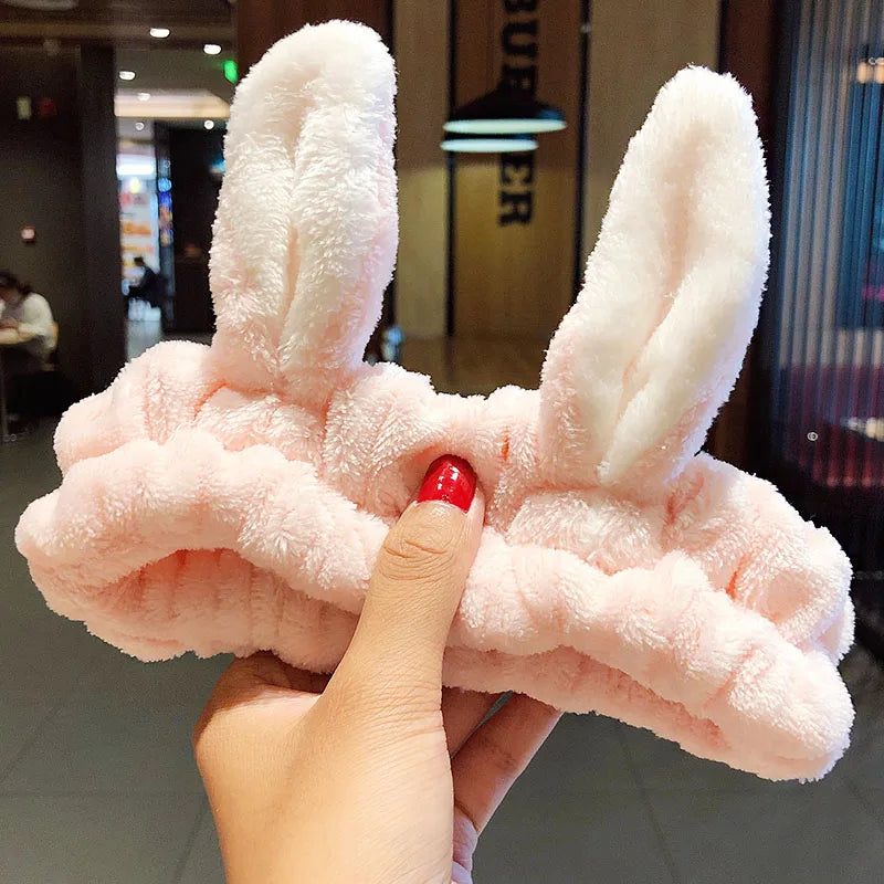 Coral Fleece Bow Animal Ears Wash Face Headband