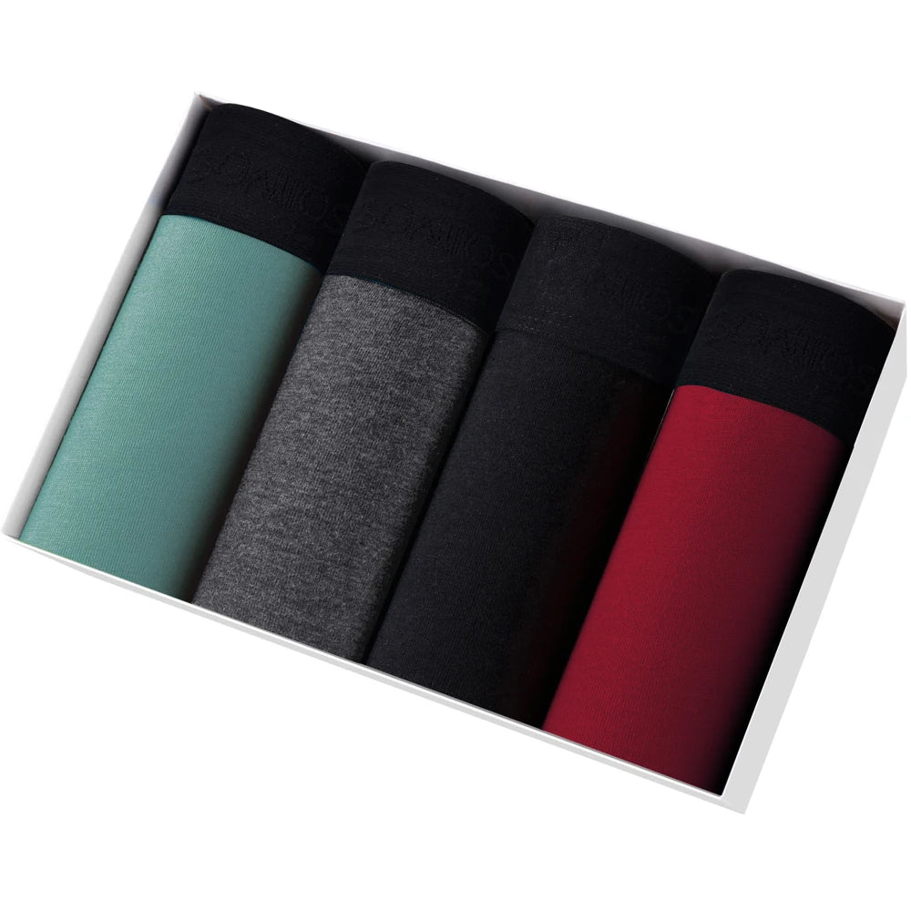 Men's Cotton Boxer Shorts 4PCS Soft Stretch Underwear Set