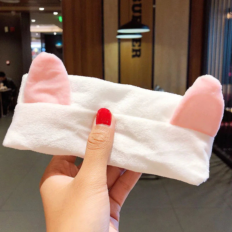 Coral Fleece Bow Animal Ears Wash Face Headband