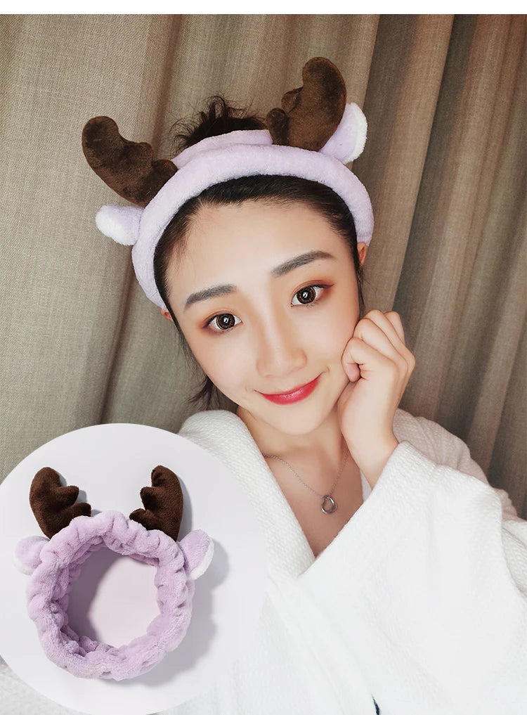 Coral Fleece Bow Animal Ears Wash Face Headband