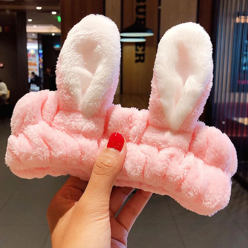 Coral Fleece Bow Animal Ears Wash Face Headband
