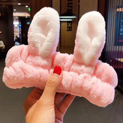Coral Fleece Bow Animal Ears Wash Face Headband