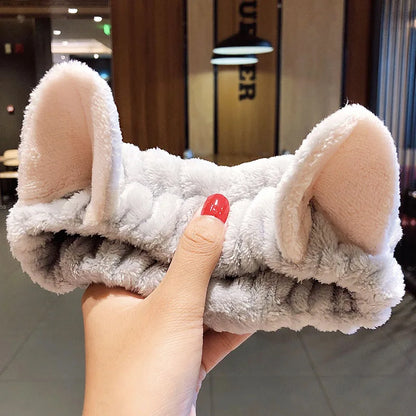 Coral Fleece Bow Animal Ears Wash Face Headband