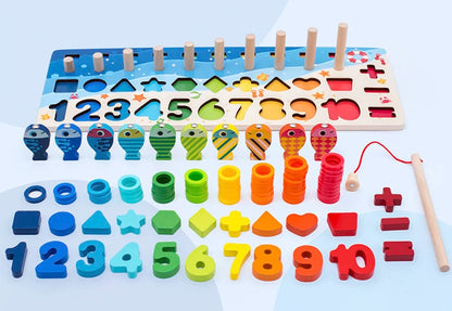 3D Wooden Montessori Fishing Toy – Shape & Number Matching Learning Set