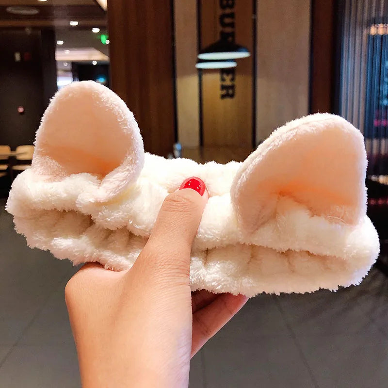 Coral Fleece Bow Animal Ears Wash Face Headband