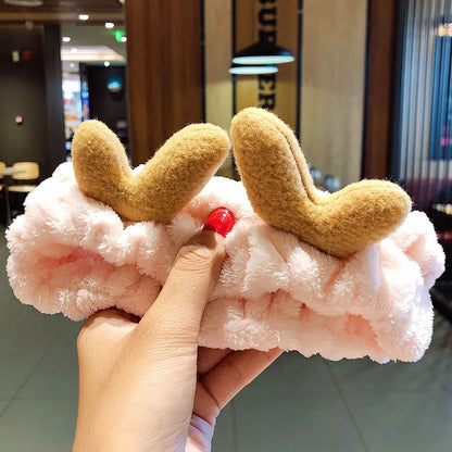 Coral Fleece Bow Animal Ears Wash Face Headband