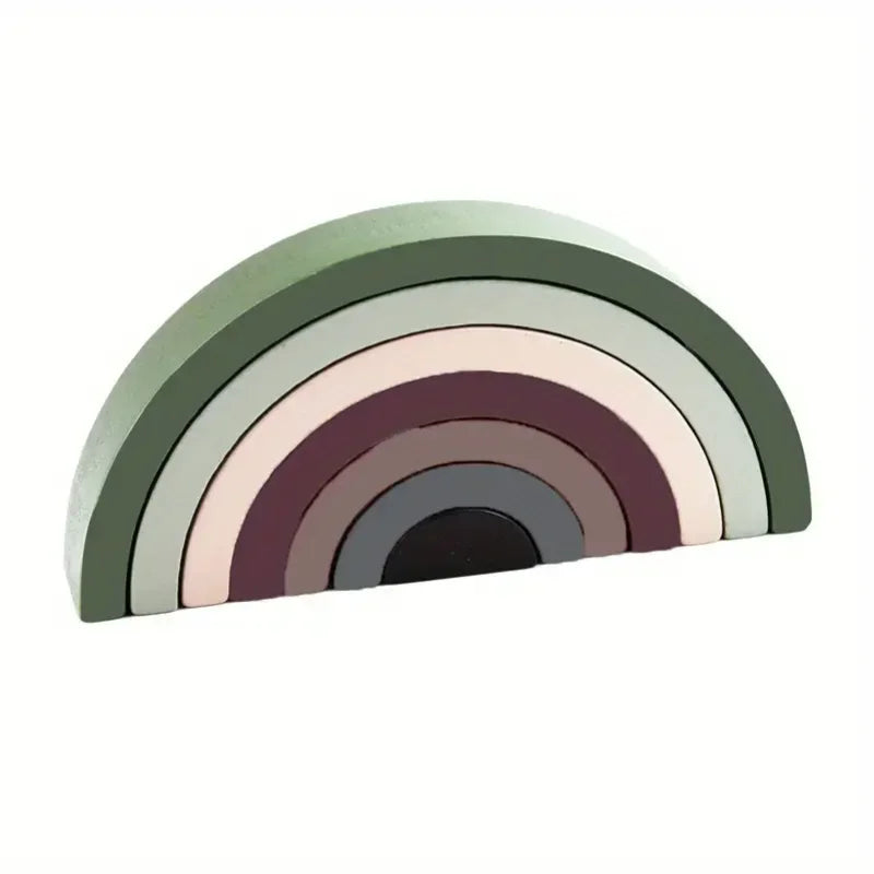 Wooden Rainbow Stacking Blocks Montessori Arch Bridge Toy