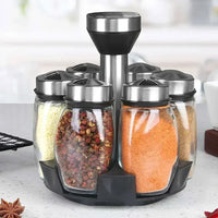 Glass Spice Jar Set with Rack, 6-Piece Seasoning Storage Organizer