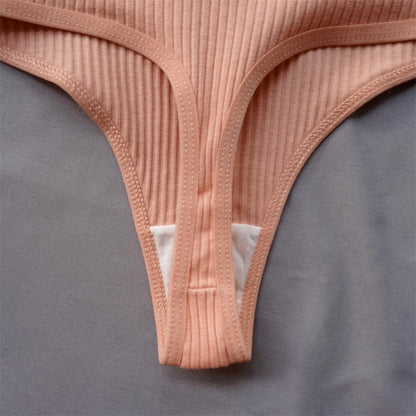 Cotton Ribbed Thong 3PCS Women's Seamless Low Rise G String