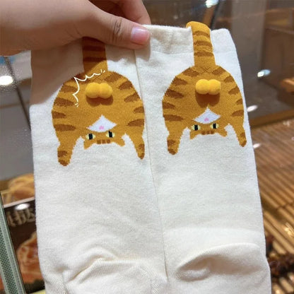 Funny Cat Socks 4 Pairs Cartoon Mid Tube Casual Socks