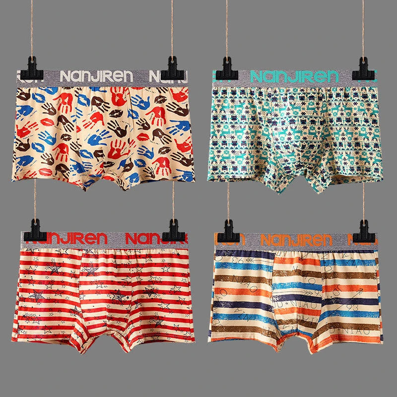 Men's Cotton Boxer Shorts 4PCS Breathable Printed Underwear