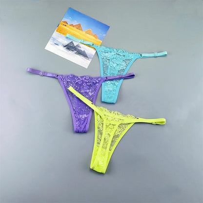 Women's Lace Thong Panties 3PCS Adjustable Low Rise Set