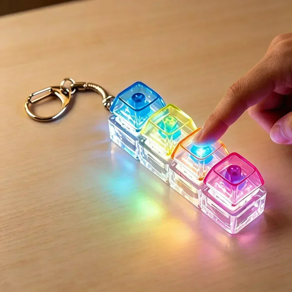 LED Keyboard Keychain Fidget Toy Crystal Clicker Sensory Gadget
