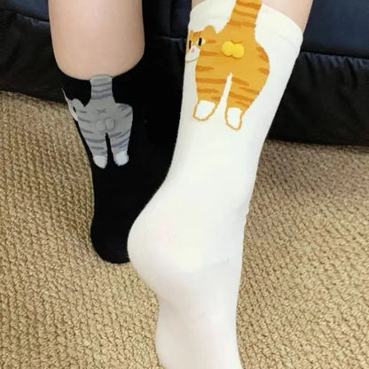 Funny Cat Socks 4 Pairs Cartoon Mid Tube Casual Socks