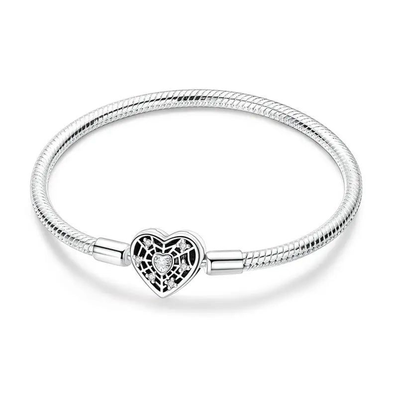 925 Sterling Silver Heart Bracelet with Zircon Accent