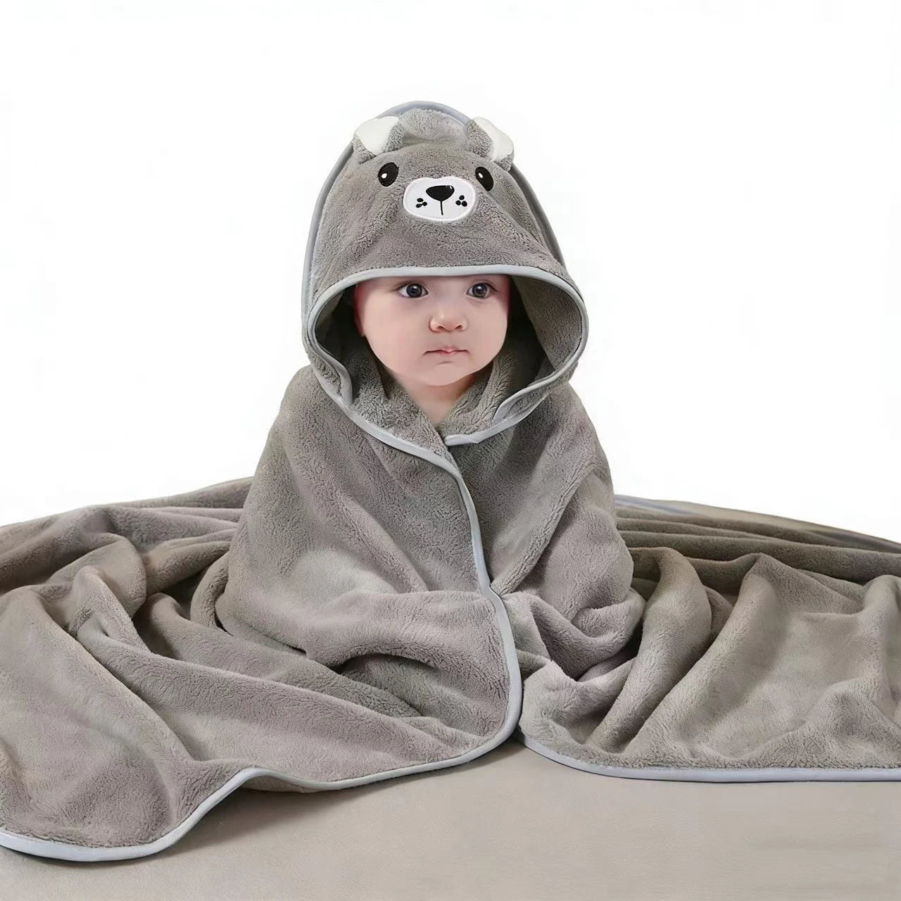 Baby Hooded Bath Towel Coral Fleece Toddler Bathrobe