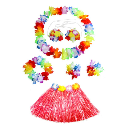 Hawaiian Luau Costume Set with Grass Skirt & Flower Leis