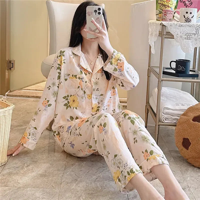 Women's Floral Pajama Set 2 Piece Viscose Long Sleeve Sleepwear
