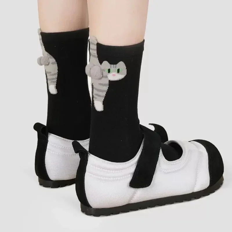 Funny Cat Socks 4 Pairs Cartoon Mid Tube Casual Socks