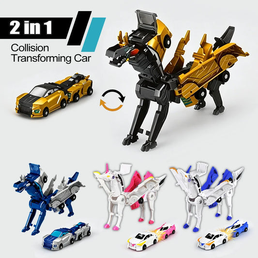 2-in-1 Crash & Transform Car Toy - Two Cars Automatically Transform Into a Cool Robot After Colliding, No Battery Required, 2pcs
