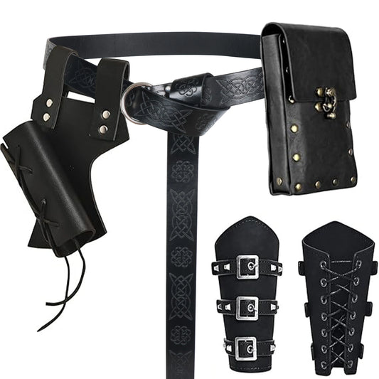 UYEE Renaissance Viking Belt Medieval Vintage Waist Bag Faux Leather Bracers Accessories for Halloween LARP Cosplay Belt