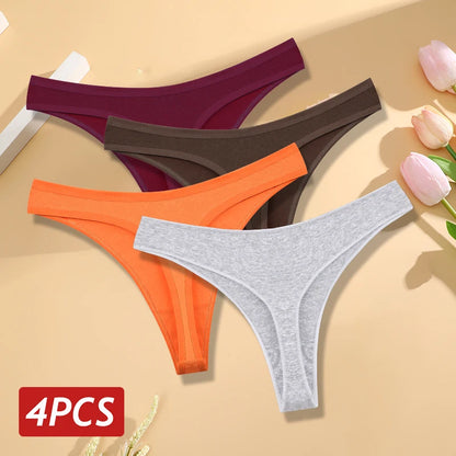 Women's Cotton Thong Panties 4PCS Seamless Low Rise Set