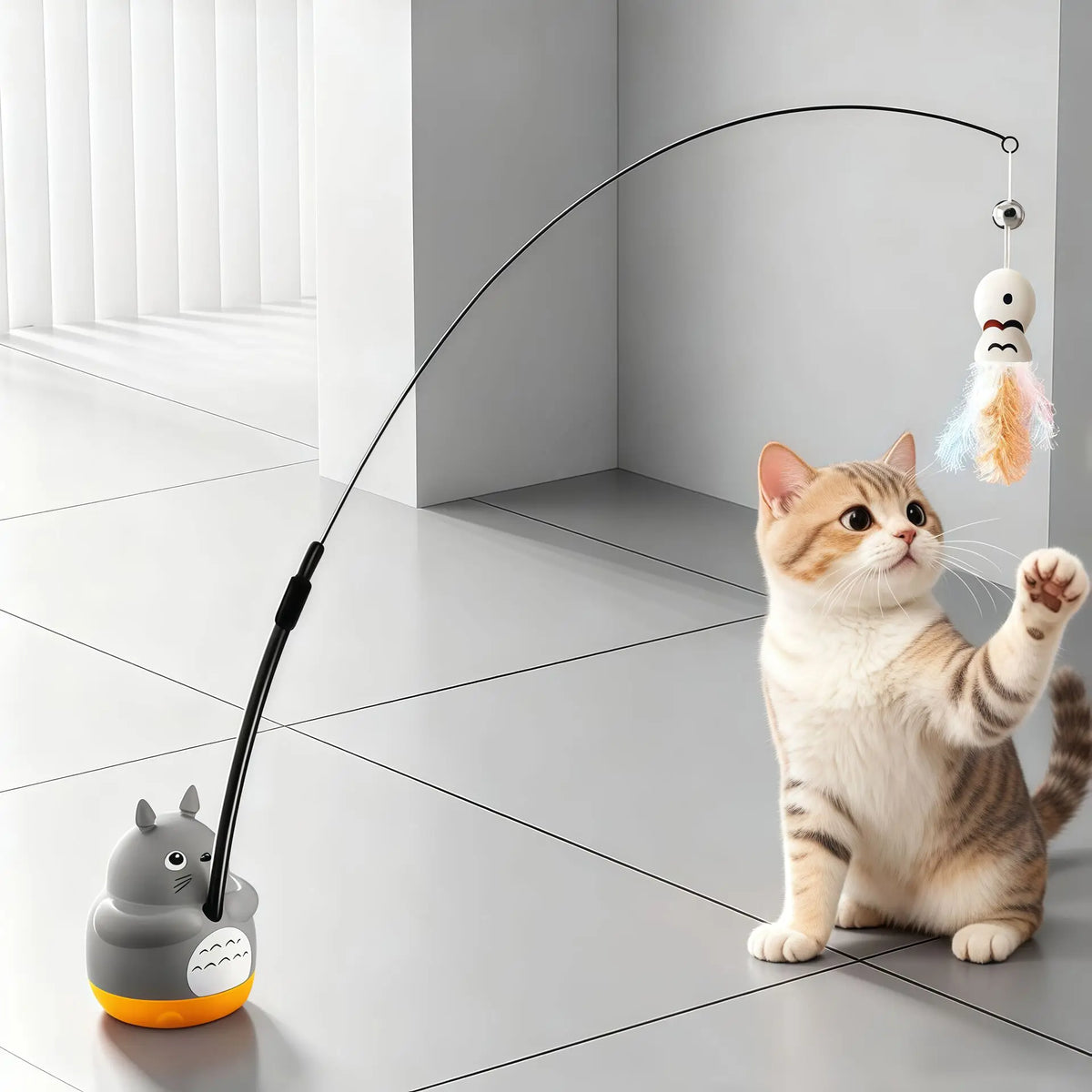 Cat Teaser Wand with Bell & Feather – Interactive Toy