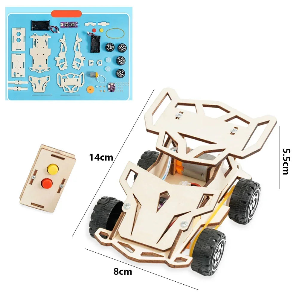 DIY Wooden Remote Control Car STEM Four Wheel Drive Assembly Kit