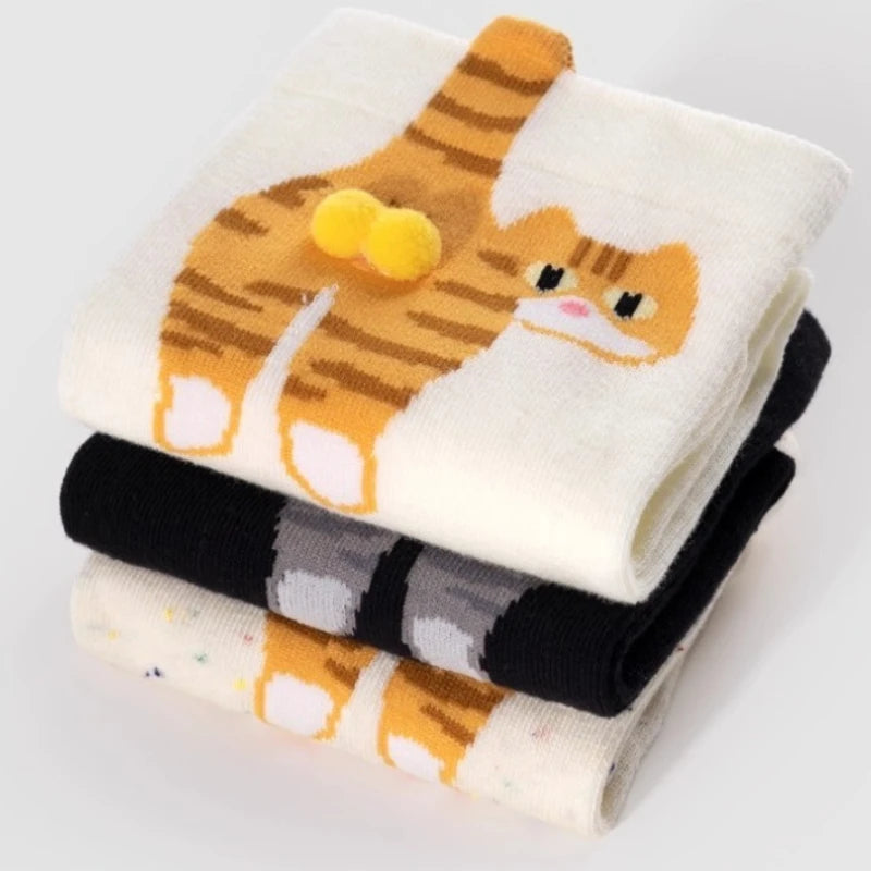 Funny Cat Socks 4 Pairs Cartoon Mid Tube Casual Socks