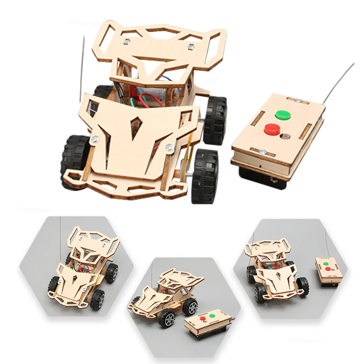 DIY Wooden Remote Control Car STEM Four Wheel Drive Assembly Kit