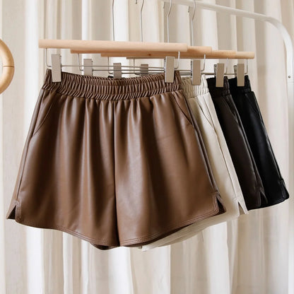Women's PU Leather Shorts – High Waist Loose Fit Black Shorts