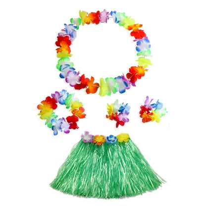 Hawaiian Luau Costume Set with Grass Skirt & Flower Leis