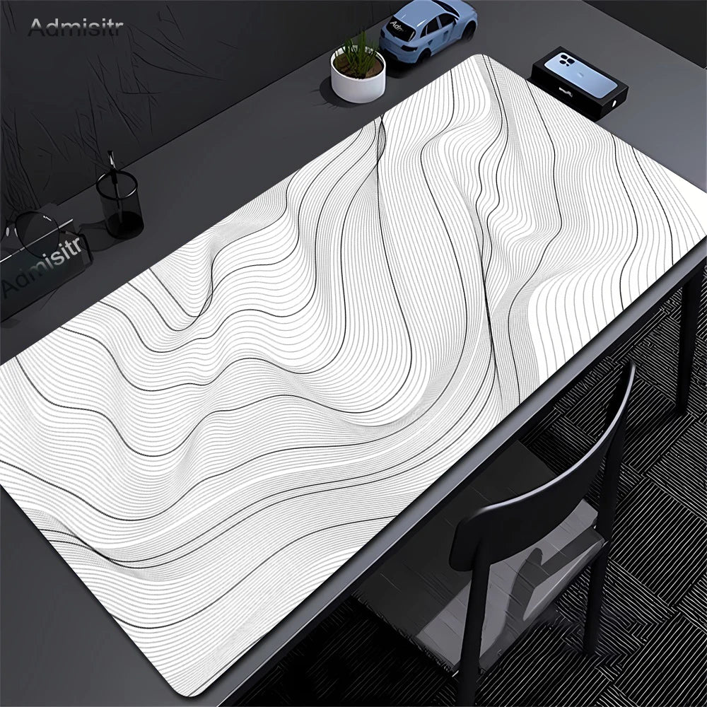 XXL Black & White Desk Mat – Abstract Liquid Gaming Mouse Pad