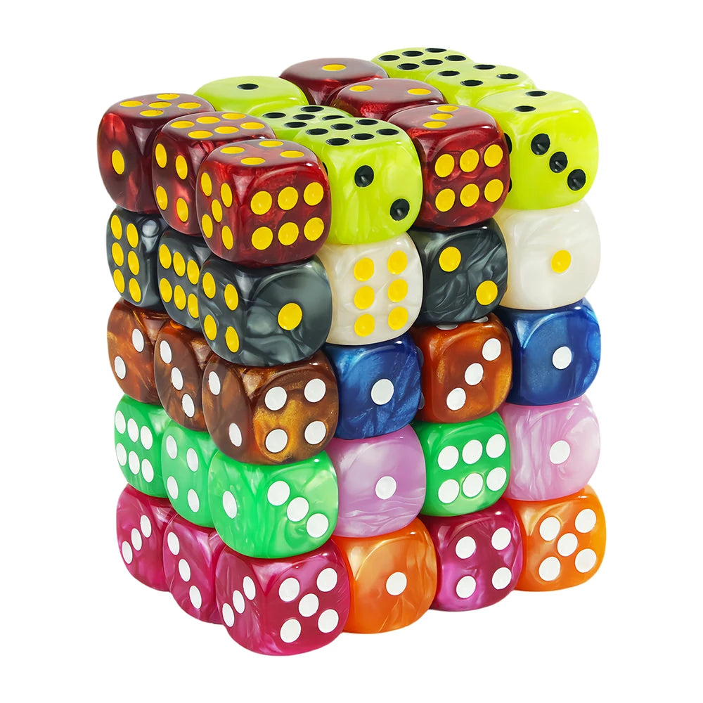Acrylic Dice Set 10 Piece 16mm Marble D6 Game Dice