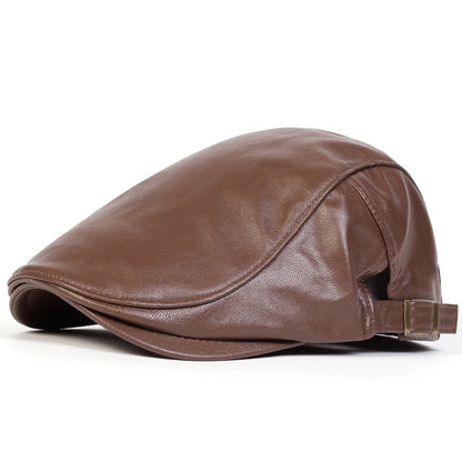 Men's Newsboy Cap Retro PU Leather Flat Beret Hat
