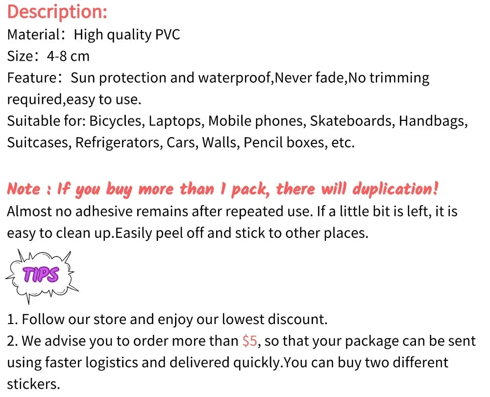50PCS Cartoon Waterproof Stickers for Laptop Helmet & Skateboard