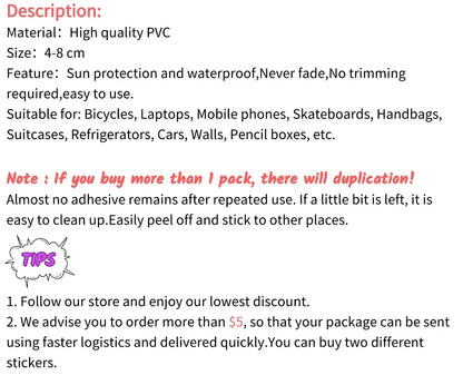 50PCS Cartoon Waterproof Stickers for Laptop Helmet & Skateboard